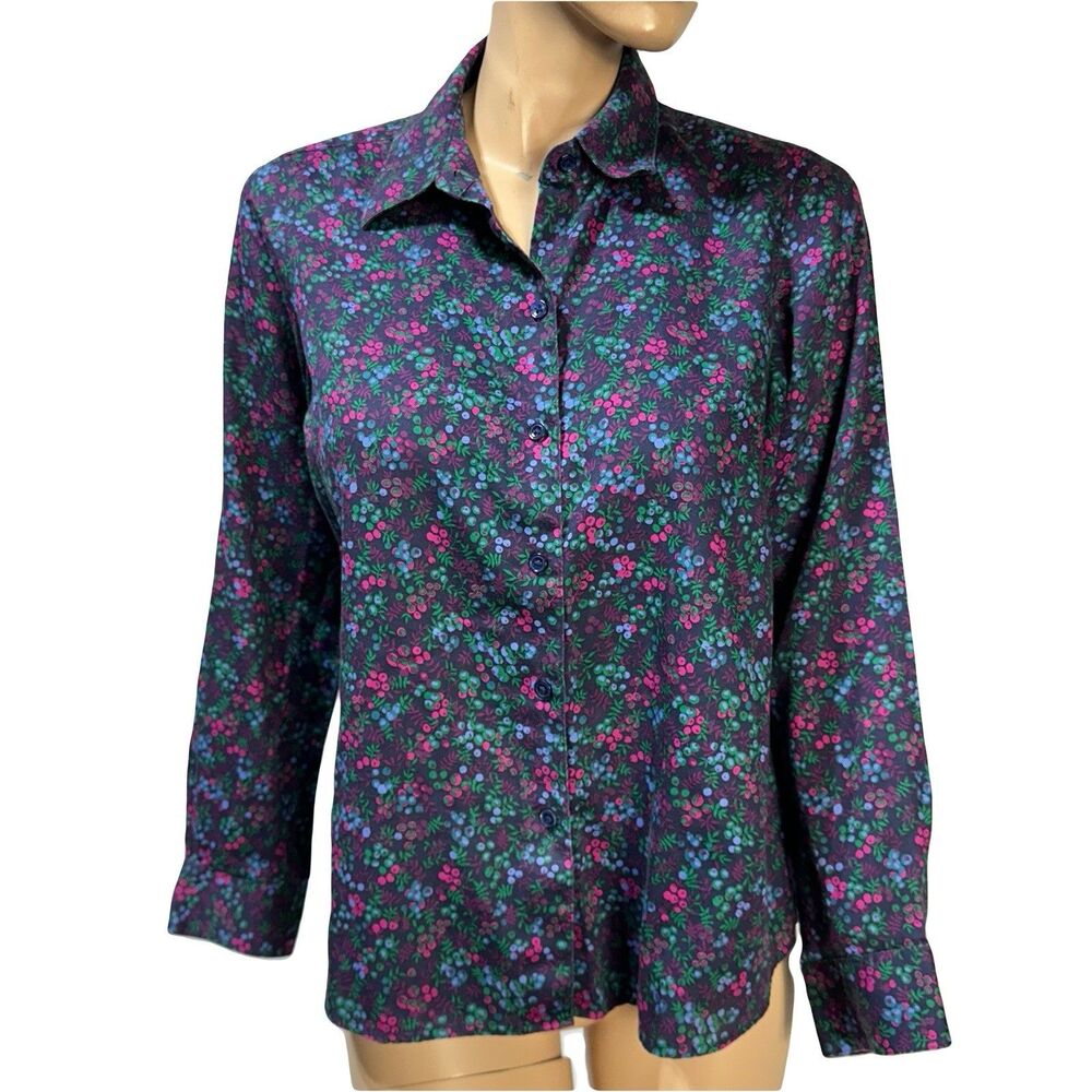 Foxcroft Appleseeds Shirt Size 12 P Petite Shaped Wrinkle Free Floral Print